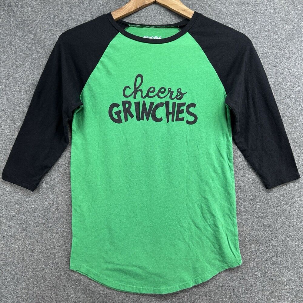 North Pole Trading Co Cheers Grinches Shirt Womens XS Green Black Raglan Tee Top